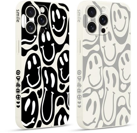 Pnakqil 2 stück Handyhülle für iPhone 16 Pro Max 6,9, Hülle Lustiges Funny Lächeln Design Grimace Bemaltes Muster süß Ästhetik Mädchen Silikon Schutzhülle Tasche Schön Kameraschutz Case