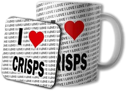 AK Giftshop I Love Crisps Ceramic Mug and Coaster Set, 10oz, Gift