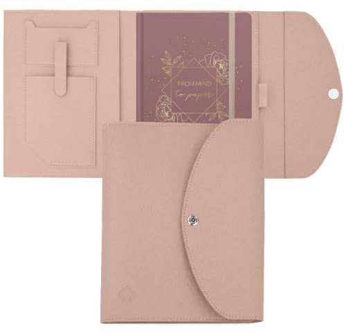 Lebenskompass Buchhülle A5 im edlen Design von Rosa - Buchtasche & Book Sleeve Bag aus veganem Leder (PU) Für Kalender DIN A5 & als Geschenk für Buchliebhaber