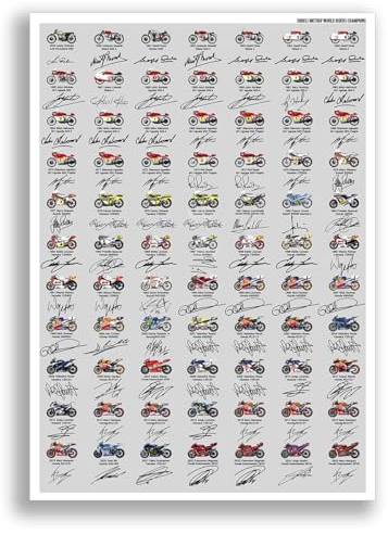 Mounted Gifts Trading MotoGP All World Champions Winners Riders 1949-2024 season signed poster print picture photo autograph gift 500CC Valentino Rossi Marc Marquez Mike Hailwood (A4 poster only)
