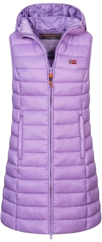Geographical Norway Damen Stepp weste Kapuze Übergangs Herbst Winter Windbreaker Lang, Farbe:PARME, Größe:S (36)