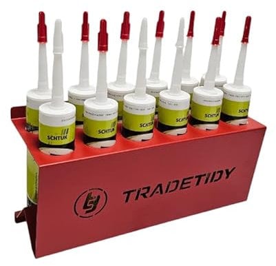 Tradetidy Storage Silicone Sealant/Mastic/Adhesive Holder, Ideal for Vans, Garages, Workshops, Strong Steel Construction, Rounded Edges for Safety, 396mm (W) x 205mm (H) x 155mm (D), Colour - Red