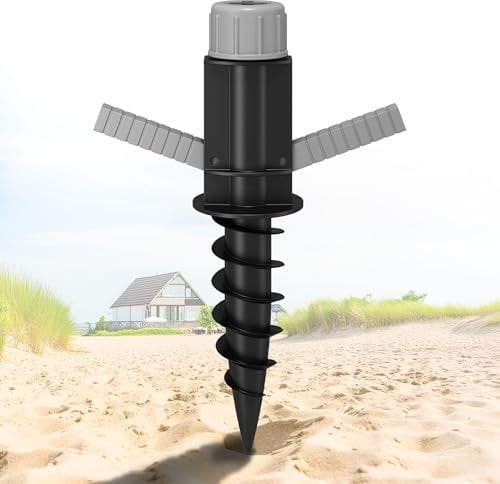 4smile Sonnenschirmständer Strand, Anthrazit - Bodenhülse für Sonnenschirm zum Eindrehen in den Boden - Stabiler Schirmständer Strand, Sonnenschirmhalter