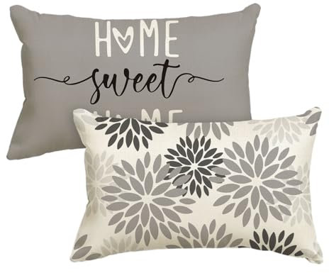 Artoid Mode Grau Dahlien Blumen Frühling Kissenbezüge 2er Set, 30x50 cm Zierkissenbezug Cushion Cover Couch Wohnzimmer Außenbereich Deko