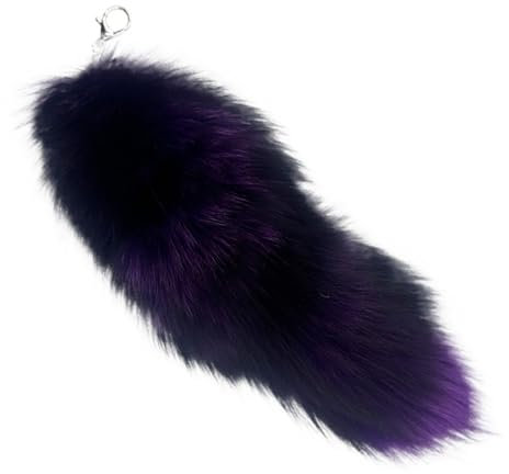40CM Fuchsschwanz Anhänger Keychain Fox tail Schlüsselring, Weich Flaumig Fell Schwanz Tasche Zusätze Auto Schlüsselketten Anhänger Handtasche Dekoration (Lila,40CM)