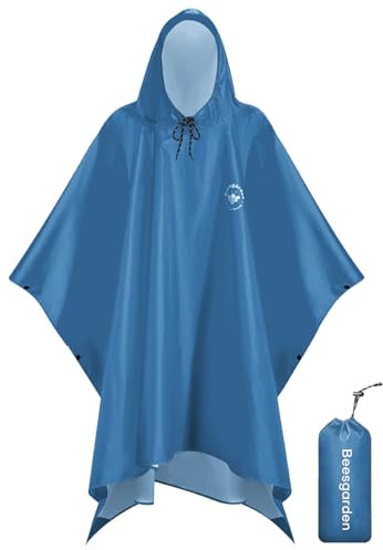 Beesgarden Leichter Wasserdichter Regenponcho mit TPU-Beschichtung, 8000mm Wasserdichte Bewertung, Damen Herren Tragbares Atmungsaktiver Wiederverwendbar Regenjacken für Wandern Angeln Fahrrad Camping