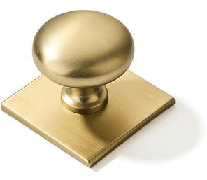 khtumeware 10 Pack 1-1/2 Inch Diameter Brushed Brass Cabinet knobs with Backplate,Satin Gold Vintage Backplate for Cabinet knobs and Drawer knobs, Bi-Fold Door Knobs