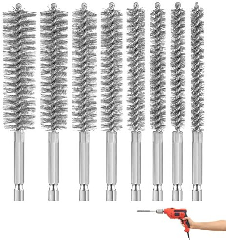 8pcs Drill Wire Brush for Drill 304 Stainless Steel Wire Brush Drill Attachment Wire Bore Brushes,Wire Brush for Drill,1/4 Inch Hex Shank S2 Steel Handle for Steel Parts Machinery Paint Stains