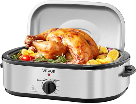 VEVOR Roaster Oven, 14QT Fast-Cooking Turkey Roaster, 150-450℉ Adjustable Temperature Electric Roasting Pan with Self-Basting Lid, Roasting Lift-Out Rack, Defrost & Warm Function, Fits 18lb Turkey