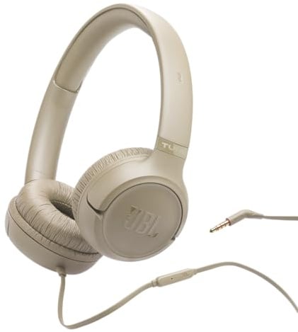 JBL Tune 530 Comfort Fit Wired On Ear Headphones with Microphone, JBL Pure Bass Sound, EQ Presets, Foldable Design and Tangle-Free Cable, Beige