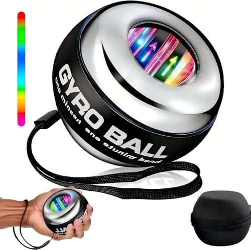 Gyroball, Wrist Trainer Ball, Wrist Strengthener, 5-Level Resistance/Gyroscopic Hand Trainer with Blue/Red Light Effect, Including for Strengthening Arms, Fingers, Wrist (Metal Case)