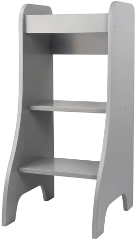 Puckdaddy Turmine Lernturm ab 1 Jahr - 43x50x94 cm, Montessori Learning Tower, Tritthocker Kinder Schemel, grau