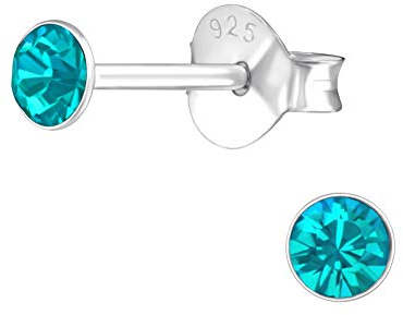 Bungsa Türkis - Ohrstecker mit echtem europäischem Kristall (LA CRYSTALE) 3mm rund aus .925 Sterling Silber