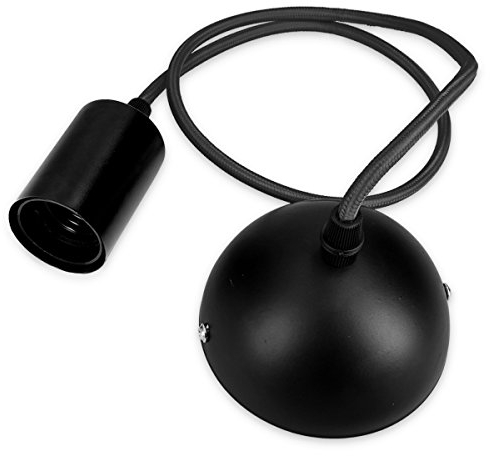 kwmobile E27 Metall Lampenfassung mit Textilkabel - Lampensockel Halterung mit 90cm Kabel schwarz und Deckenbefestigung - E 27 Lampenaufhängung