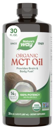 Nature's Way 100% Potency Pure Source MCT Oil From Coconut- Certified Paleo, Certified Vegan- Non-GMO Project Verified, Vegetarian, Gluten-free, Flavorless, No Filler Oils, Hexane-free- 30 Fluid Ounce