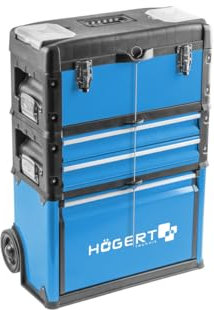 HÖGERT Technik Werkzeugkasten - 3-Teiliger, Modularer, Mobiler Serviceschrank mit Schubladen, 45 kg Kapazität, Integrierten Rädern & Teleskopgriff, Ideal für Wartungsdienste, Werkstätten & Heimwerker