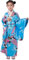 XueXian(TM) Mädchen Kimono mit Obi-Gürtel Robe Yukata Blumen Pfau Muster Japanisch Morgenmantel(Höhe:140-150 cm/Blau)