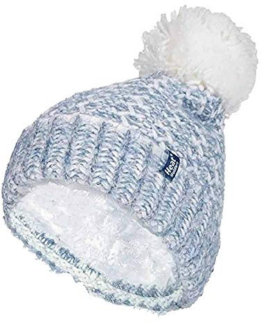 Heat Holders - Ladies Nordic Knit Fleece Lined Cuffed Thermal Winter Bobble Hat with Pom Pom (One Size, Denim (Lund))