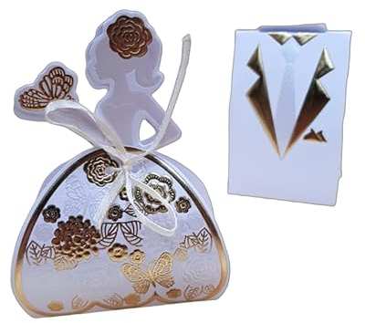 Boîte à dragée motif costume couple mariage X50 (or)