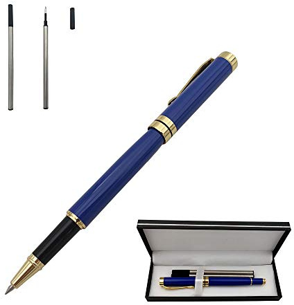 Accod Signature Pen Premium Metal Rollerball & Ballpoint Pen Creative Gift Pen with Two 0.5mm Black Replaceable Refills High-grade Pen Case Gift for Family Friends and Colleagues (Blue)