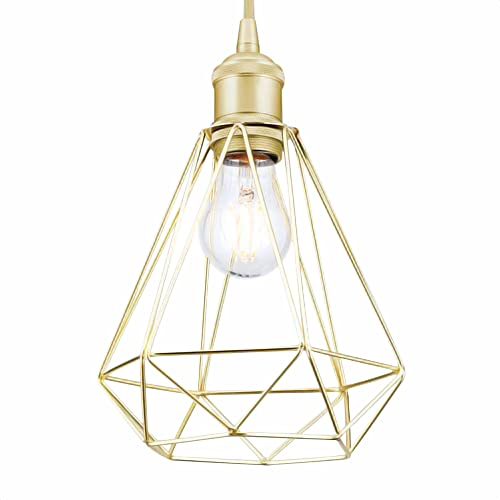 Schirmgestell Vintage Retro (Ø 185 mm), Höhe 195 mm, Öffnung 42 mm, Goldenes Lampenschirm im Draht Käfig Industrial Design für Hängeleuchten, Tischleuchten, Stehleuchten, Metall, Gold