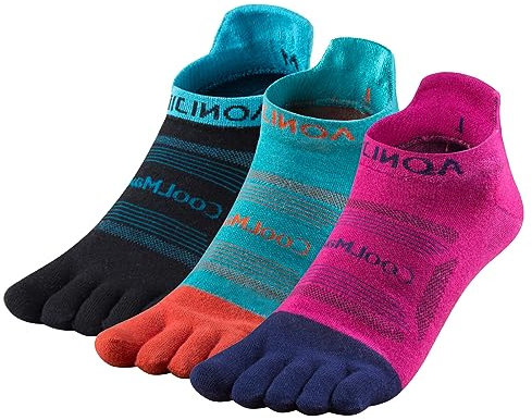 TRIWONDER Chaussette à Orteils Séparés 3 Paires Chaussettes de Sport 5 Doigts Basses Socquettes Respirant pour Homme Femme Course Trail Running (S, A - Rose rouge + Bleu clair + Noir)
