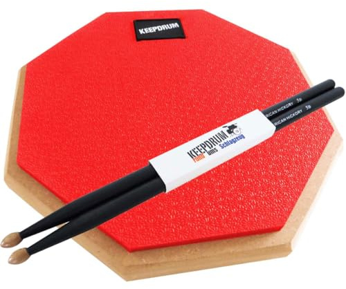 keepdrum DP-RD Practice Pad Rot Drum Übungspad 8mm + 1 Paar 5BB BLACK Drumsticks