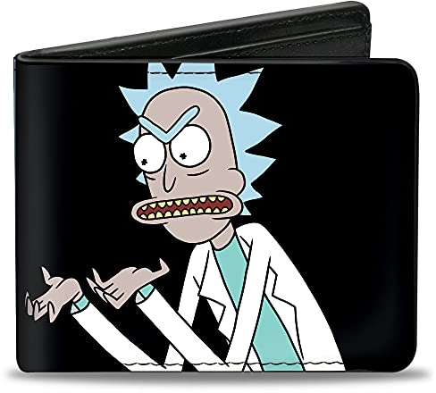 Buckle-Down Herren Rick and Morty Geldbörse, Bifold, Pose Blocks Schwarz und Blau, veganes Leder, 10,2 x 8,9 cm, Rick and Morty, 4.0 x 3.5, Rick and Morty Geldbörse, Bifold, Rick and Morty Pose