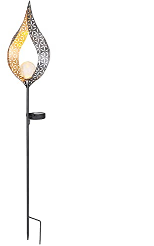 bmf-versand Solarlampe für Außen Stehend Stab mit Kugel mit Pflegetuch – Solarleuchte Dekoration Garten 90 cm – Außenleuchte Gartenlampe LED – Leuchte Solar Aussenlampe IP 44 Schalter Metall Glas