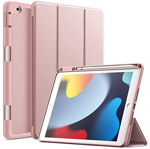 JETech Custodia per iPad 10,2 Pollici Modello 2021/2020/2019 (9a/8a/7a Generazione) con Portapenne, Cover Tablet Sottile con Retro in Morbido TPU con Auto Svegliati/Sonno (Oro Rosa)