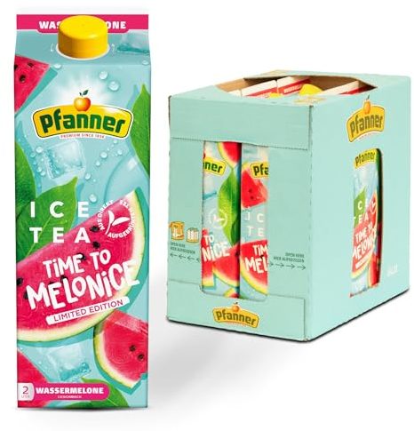 Pfanner Eistee Wassermelone im Vorratspack – Direkt aufgebrühter Früchtetee mit Wassermelonensaft verfeinert (6 x 2 l)