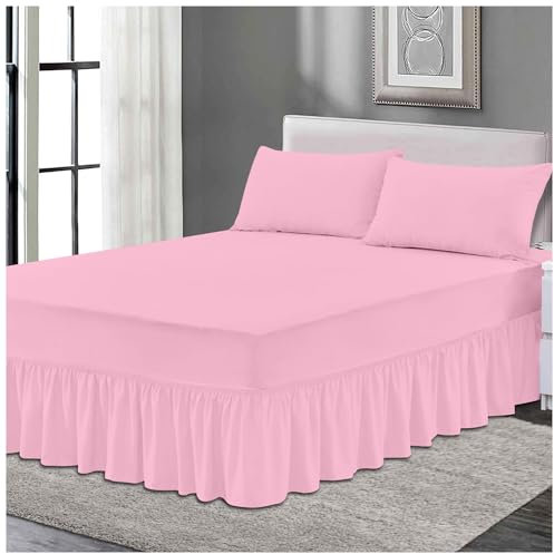 Fitted Valance sheet, Wrinkle Free Bedding Sheets, Breathable Single Bedsheet, Non Iron Frilled Fitted Valance Sheet, Pink