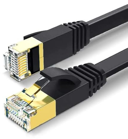 tradebit - 5M Cat7 FLAT Ethernet Cable, Hochgeschwindigkeits-Gigabit-RJ45-LAN-Netzwerkkabel, 10 Gbit/s 600 MHz Internet-Patchkabel für Switch Router Modem Patch Panel PC (Schwarz)