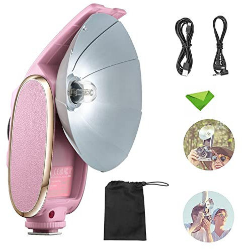 Godox Lux Senior Retro Camera Flash 6000±200K GN14 1700mAh Speedlite Auto/Manual Portable Collapsible Reflector Speedlight for Sony Canon Nikon Fuji Olympus Pentax DSLR Cameras (Rose Pink)
