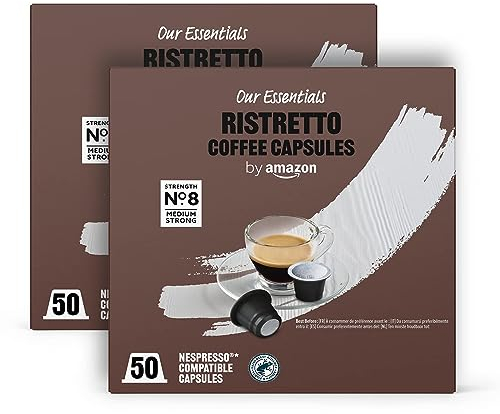 by Amazon Capsules de café Ristretto compatibles Nespresso, Torréfaction Moyenne, 100 unité (2 lot de 50) - Certifié Rainforest Alliance
