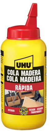 UHU Cola Madeira Express D2 750 G Transparente al Secarse, Resina Sintética, Adhesivo para Madera en Botella, Amarillo, Líquido, 1 Unidad