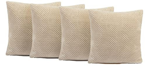 Brentfords Waffle Fleece Set of 4 x Cushion Covers 45 x 45 cm Plush Scatter Home Decor Pack, 18 x 18 - Natural Mink