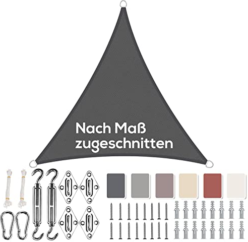 Aiyaoo Sonnensegel Dreieckig 4x4x4m Wasserdicht im Viele Größe und Farben, mit Befestigungs Kit PES Polyester, Sonnenschutz 95% UV Schutz, Reißfest Wetterfest für Terrasse Garten- Anthrazit
