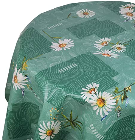 Wachstuch Wachstischdecke Tischdecke Grün Kamille Oval 130 x 180 cm Gartentischdecke abwaschbar