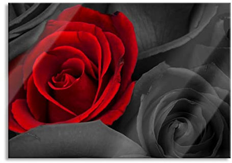 Pixxprint Glasbild, Wandbild aus Echtglas, romantische rote Rosen, 60x40 cm, inkl. Aufhängung und Abstandshalter