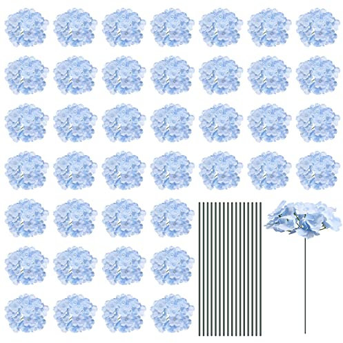 sourcing map Künstliche Hortensien aus Seide, hellblaue künstliche Blütenköpfe mit Stielen, volle Hortensien Blumen für Hochzeits-Mittelstücke, Party-Dekoration, 30er-Set