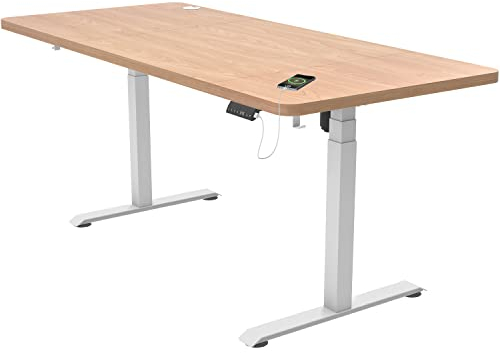 Flamaker Schreibtisch Höhenverstellbar Elektrisch 160 x 80 Höhenverstellbarer Schreibtisch Tischgestell 74-133cm mit 3-Fach-Teleskop, Memory-Steuerung, USB-Buchse, Rollen, Häkche (Beige+Weiß)