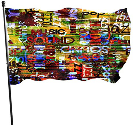 Musik-Flagge, 122 x 182 cm, Urban Graffiti, heller dunkler Musik-Stil, Namensworte, Outdoor-Flaggen, große Willkommens-Hof-Banner, Hausgarten-Hof-Rasen-Dekoration