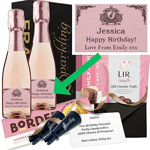 Birthday Gifts for Women, Personalised Pink Mini Prosecco Rose Wine Gift Set, Unique Birthday Presents for Women - Mum, Sister, Best Friend
