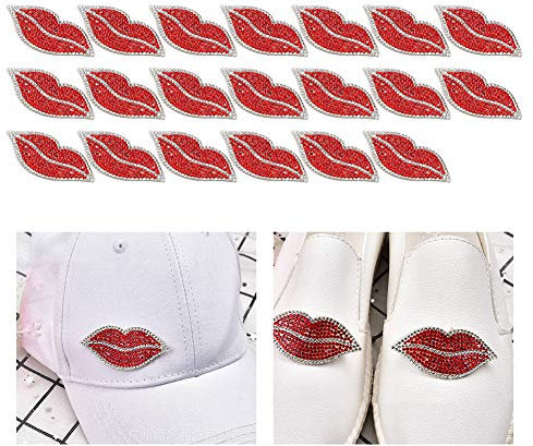 Iron On Patch Applique, 20Pcs Red Lip Rhinestones Resin Crystal Hot Diamond Pattern Clothing Decoration DIY for Wedding Dresses, Necklaces, Dresses, Headdresses, Hats, Bags