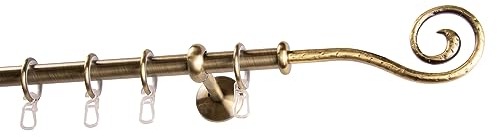 Garesa Gardinenstange Esperanca Ø 16mm, 1-läufig, Messing, antik I Rustikale Vorhangstange inkl. Ringe + Faltenlegehaken I Mit Endknopf Spirale I Wandmontage I 100cm