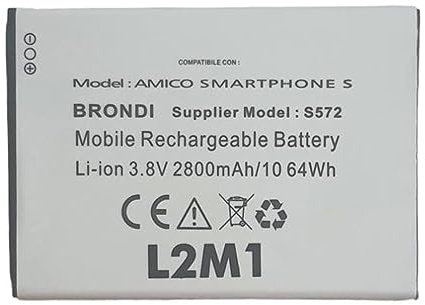 L2M1 Batteria per Brondi Amico Smartphone S Senior Smartphone Supplier Model S572 Li-ion 3.8V 2800mAh 10.64Wh