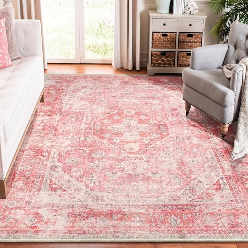 MUJOO Pinke Teppiche für Schlafzimmer, 15,2 x 22,9 cm, Boho-Teppiche für Wohnzimmer, waschbar, rutschfest, Überwurf, Teppich für Nachttisch, Schlafsaal, Esszimmer, Innenbereich, weich, hellrosa,