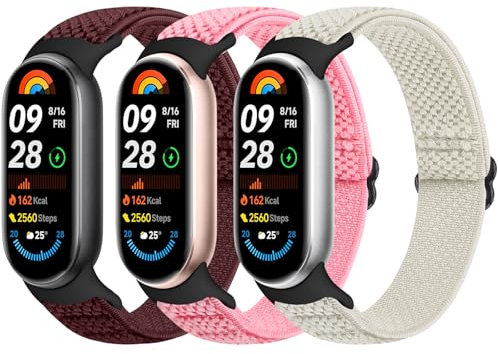 Bcuckood Cinturino elastico compatibile con Xiaomi Smart Band 10/9/8 Donna Uomo, Cinturino elastico Morbido Nylon Cinturino di ricambio per Xiaomi Mi Band 10/9/8, 3 pezzi, Senza Gemstone