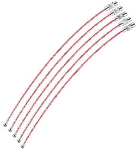 webbomb® 5x Schlüsselringe aus Drahtseil 1,5x 150mm Edelstahl Gepäckanhänger mit PVC Ummantelung & Drehverschluss multifunktionale Drahtringe Schlüsselanhänger Schlüssel Organizer (Rot)